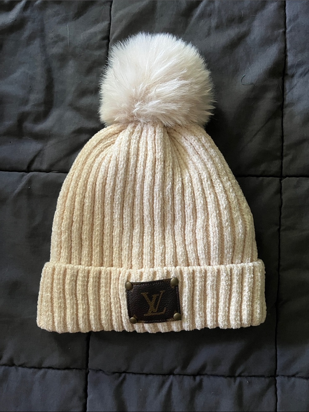 Louis Vuitton Cream Knit Pom-Pom Beanie